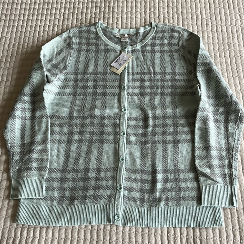 ! SOLD ! Christopher&Banks sweater NWT size L mint green w/ grey stripes